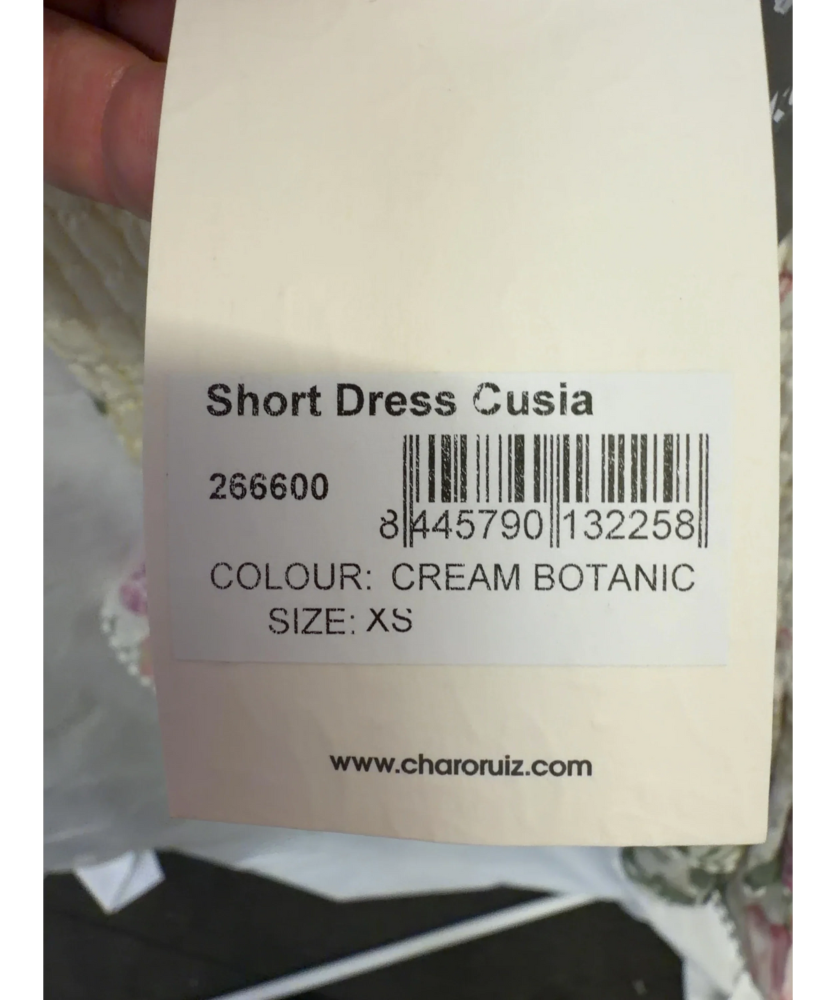 Charo Ruiz Cream Cusia Short Dress, size UK XS — care label