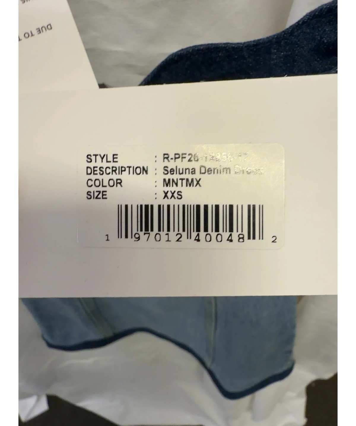 RETROFÊTE Blue Seluna Denim Dress, size UK XXS — care label