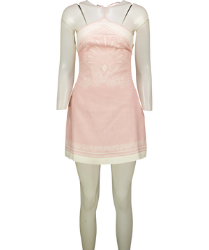 Shani Shemer Oliver Linen  Mini Dress Pink And White UK XS