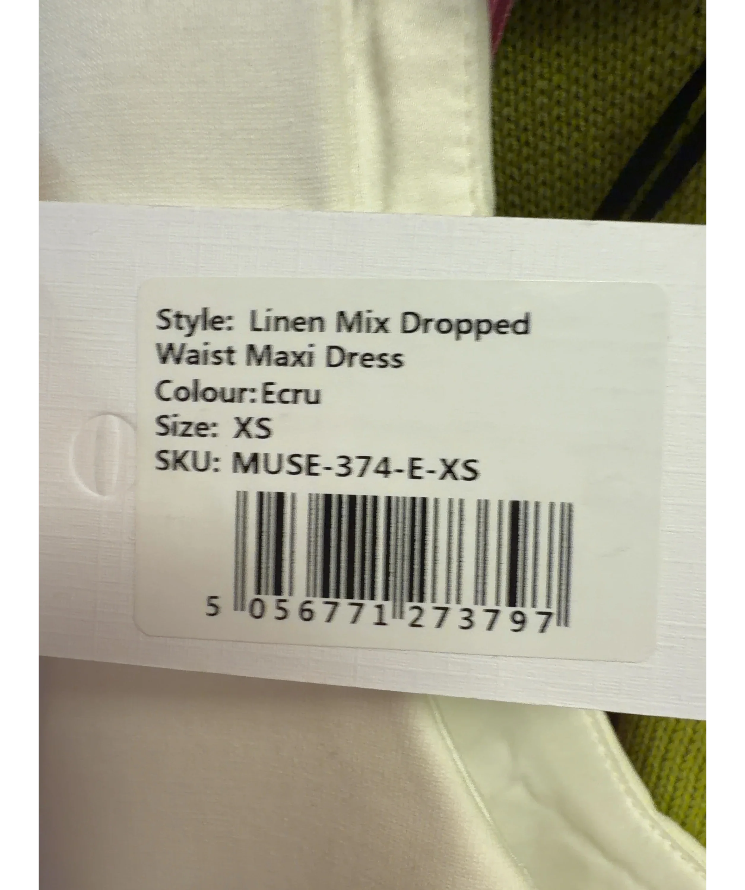 ODD MUSE Cream Linen Mix Dropped Waist Maxi Dress, size UK XS — label