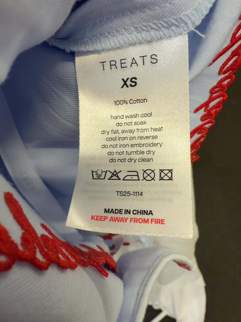 TREATS STUDIOS light blue pyjama set, size UK XS — fabric detail