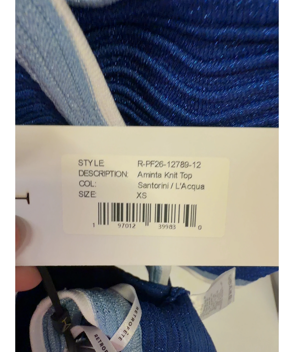 RETROFÊTE Blue Aminta Knit Set, size UK XS — care label