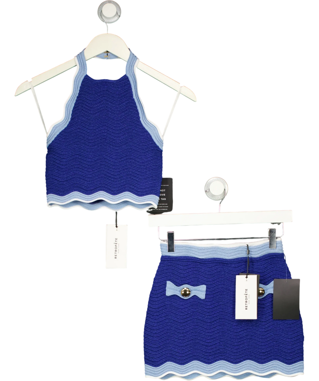 RETROFÊTE Blue Aminta Knit Set, size UK XS — front