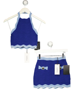 Retrofête Aminta Scalloped Knit Top & Skirt set  -Blue And White Halter XS