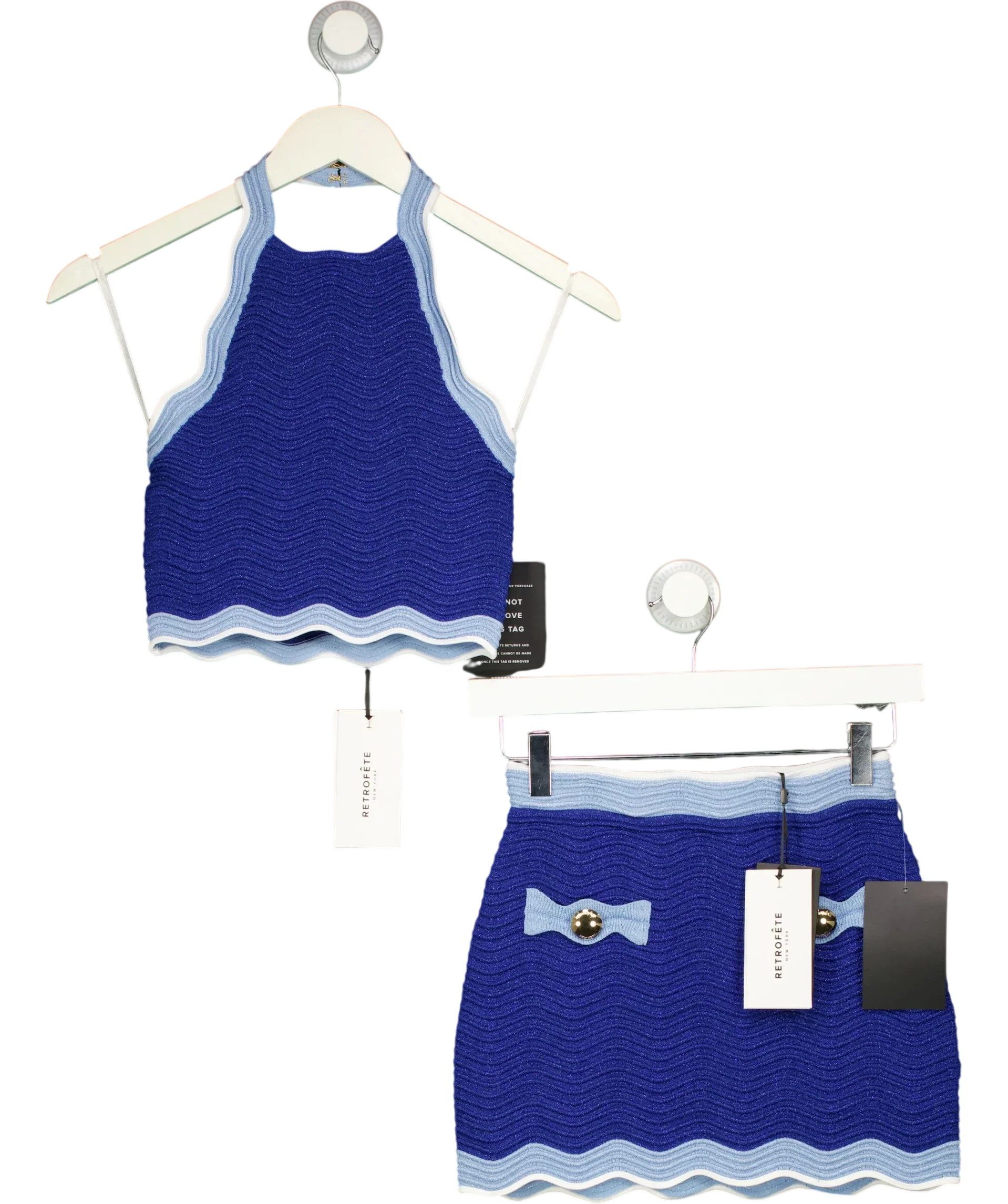 RETROFÊTE Blue Aminta Knit Set, size UK XS — front