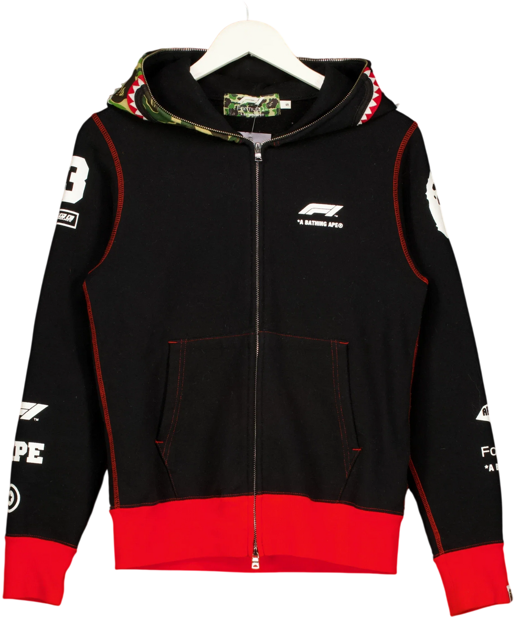 A Bathing Ape Black Formula 1 Shark Full Zip Hoodie, size UK S — front