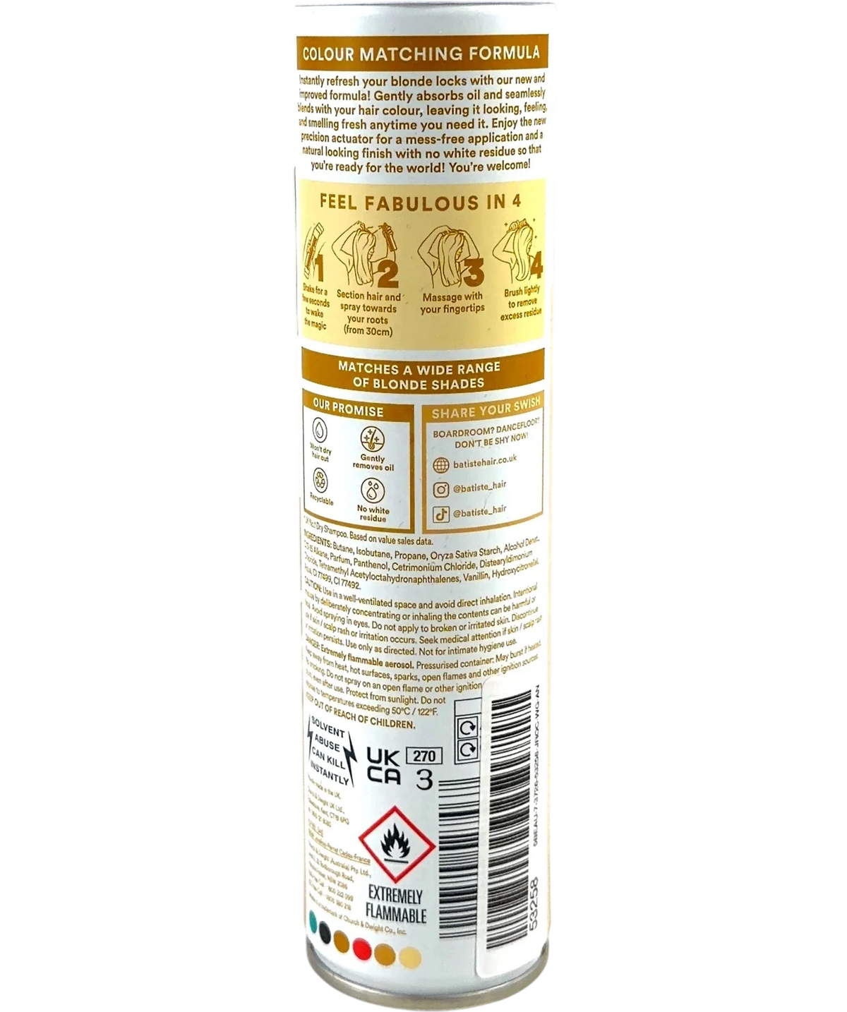 batiste Blonde Colour Dry Shampoo Blonde, size 200ml — back