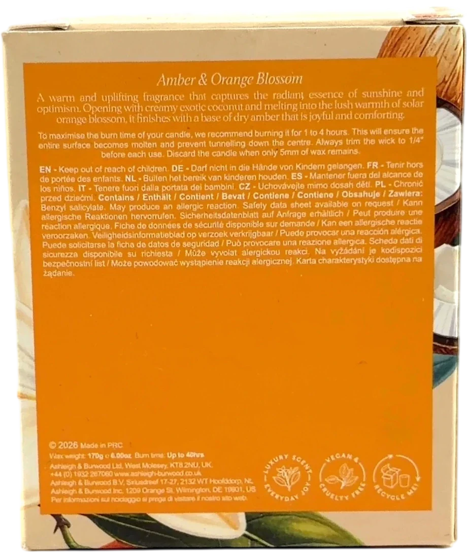 Ashleigh & Burwood Ashleigh & Burwood Amber & Orange Blossom Scented Candle 170g, size 170g — back