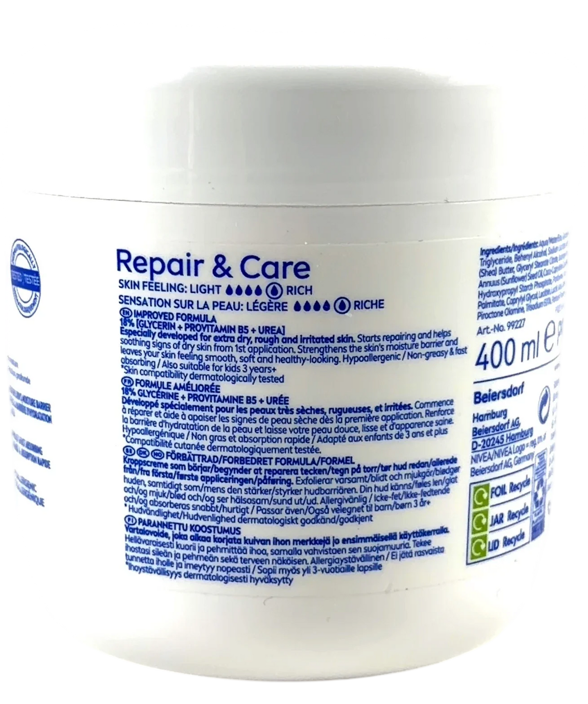 nivea Repair & Care, size 400ml — back
