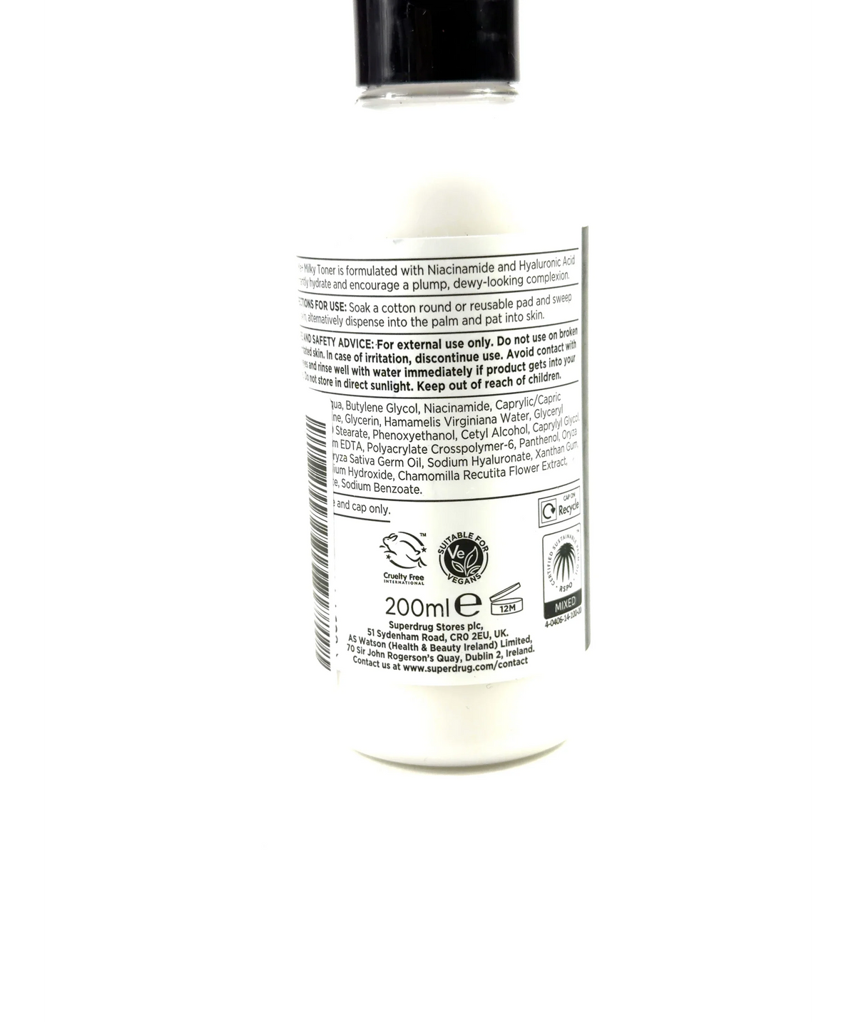 Superdrug Superdrug Me+ Milky Toner 200ml, size 200ml — care label