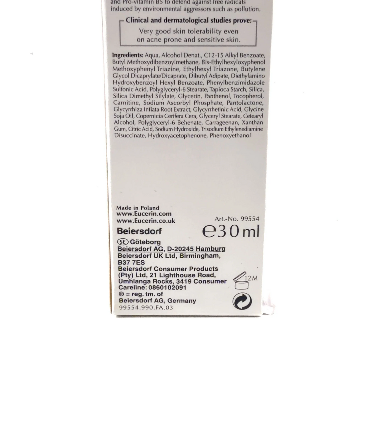 Eucerin Sun Oil Control Ultra-Light Daily Face Serum SPF50+ (30 ml), size 30ml — care label