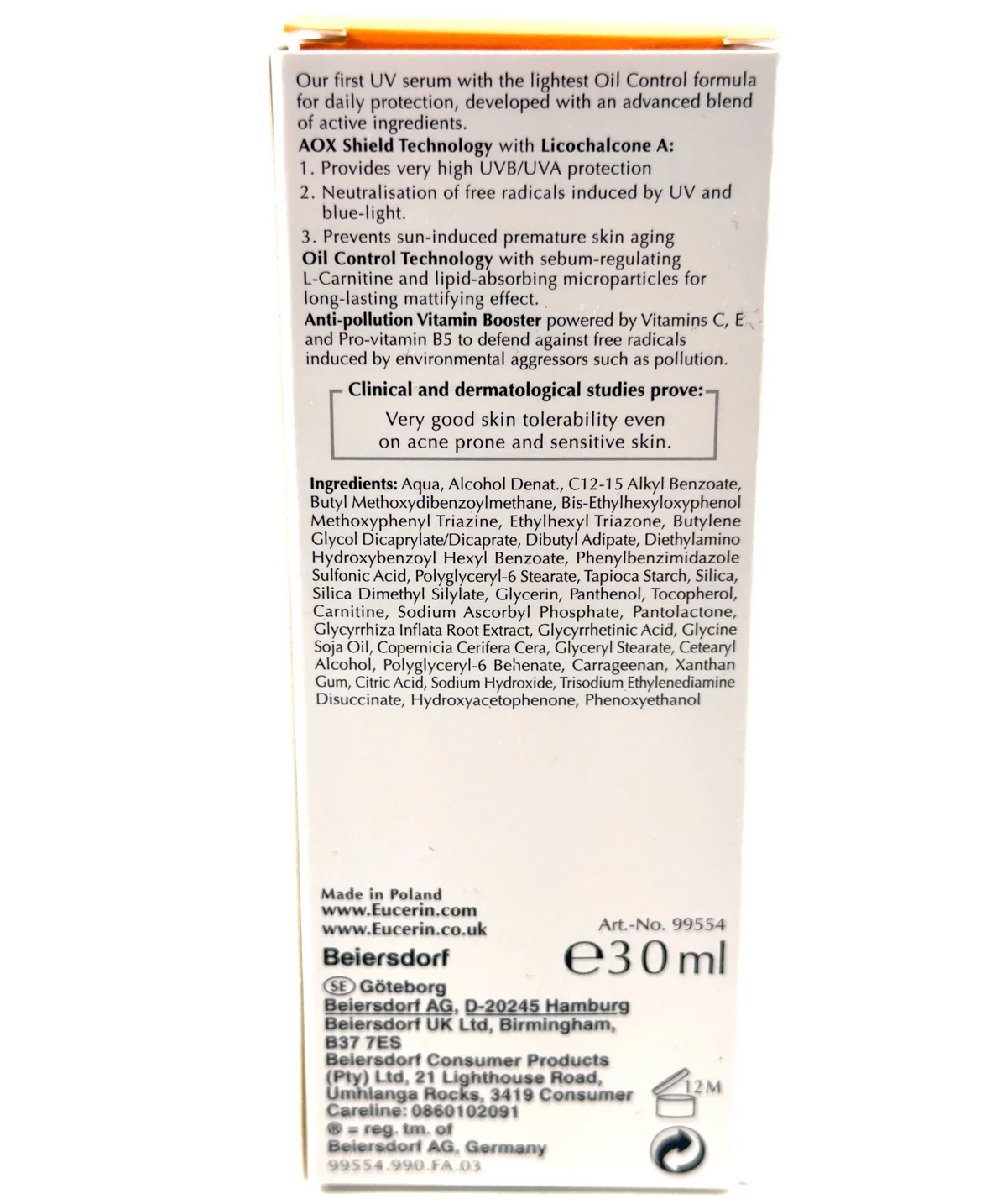 Eucerin Sun Oil Control Ultra-Light Daily Face Serum SPF50+ (30 ml), size 30ml — fabric detail
