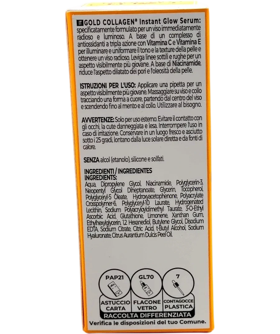Gold Collagen Instant Glow Serum, size 30ml — back