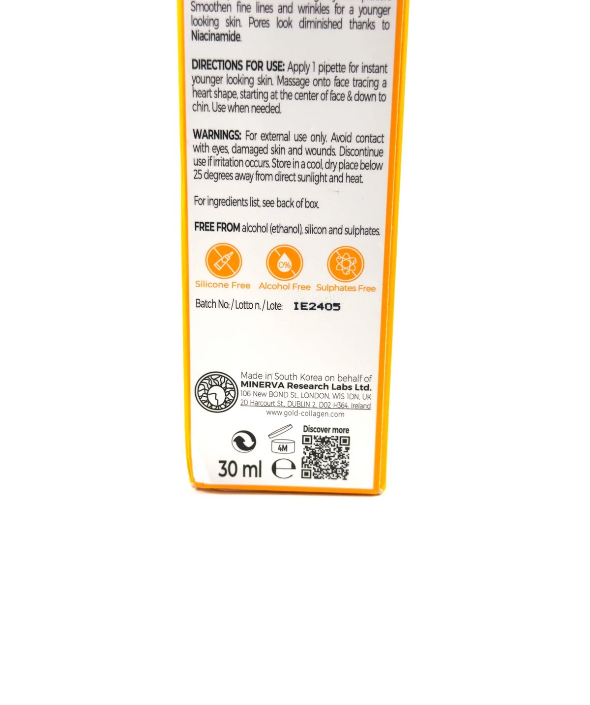 Gold Collagen Instant Glow Serum, size 30ml — care label