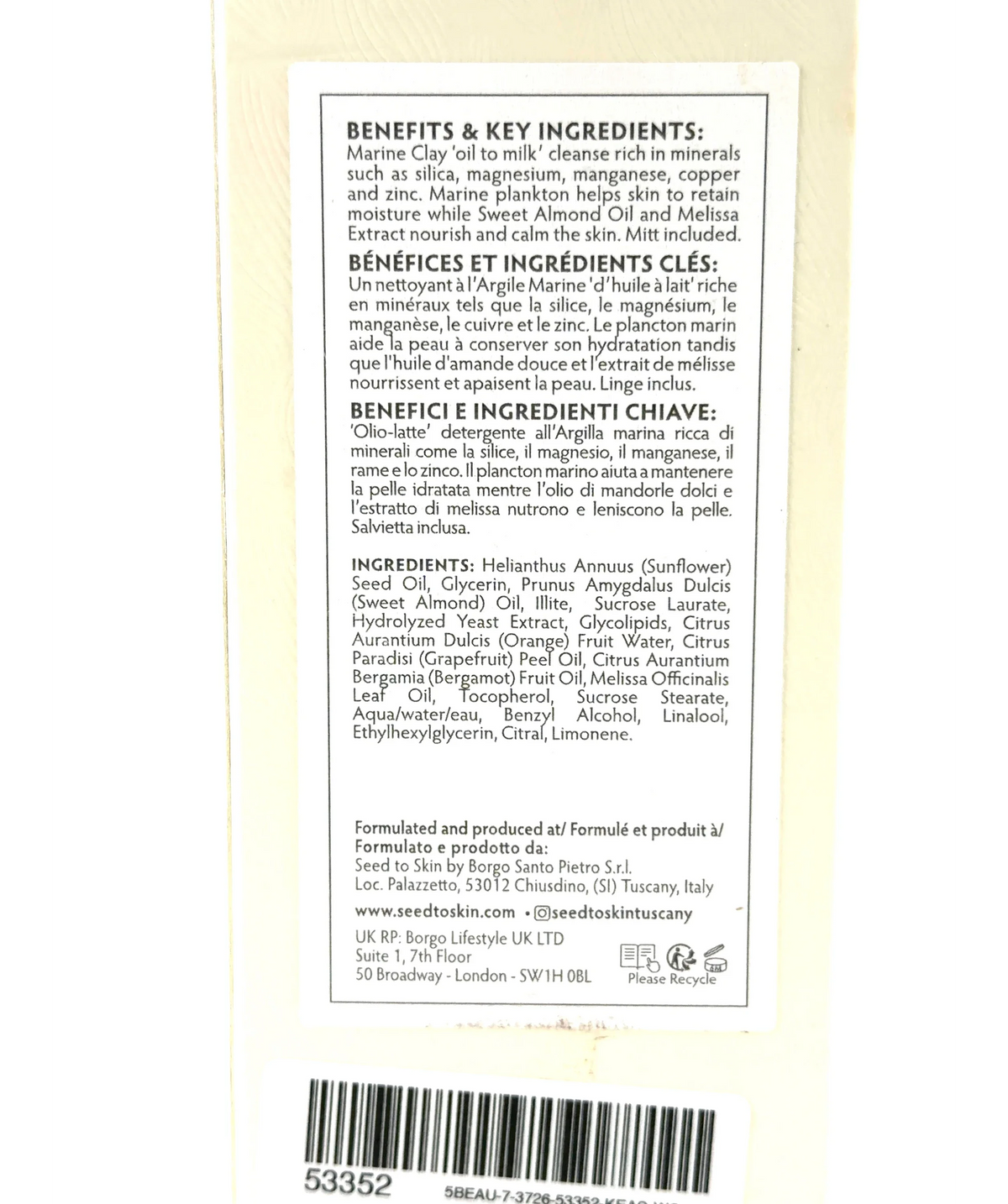 seed to skin THE DIVINE CLEANSE, size 100ml — fabric detail