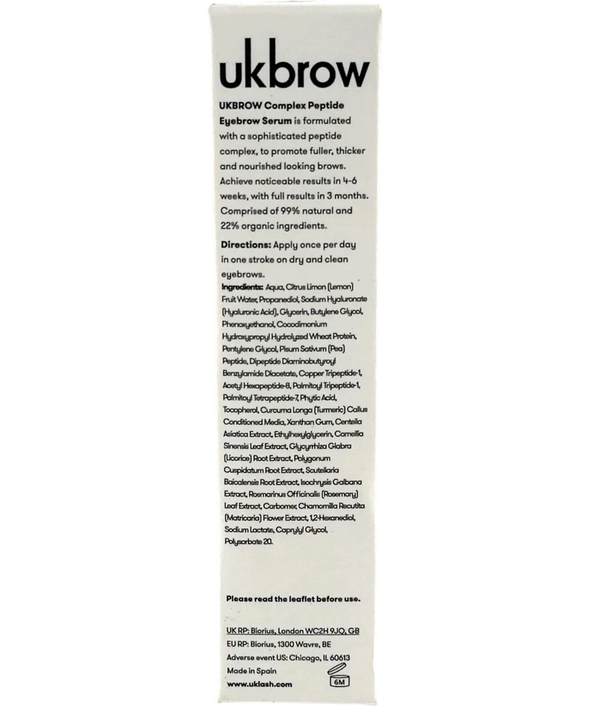 UKBROW Complex Peptide Eyebrow Serum, size 3ml — back