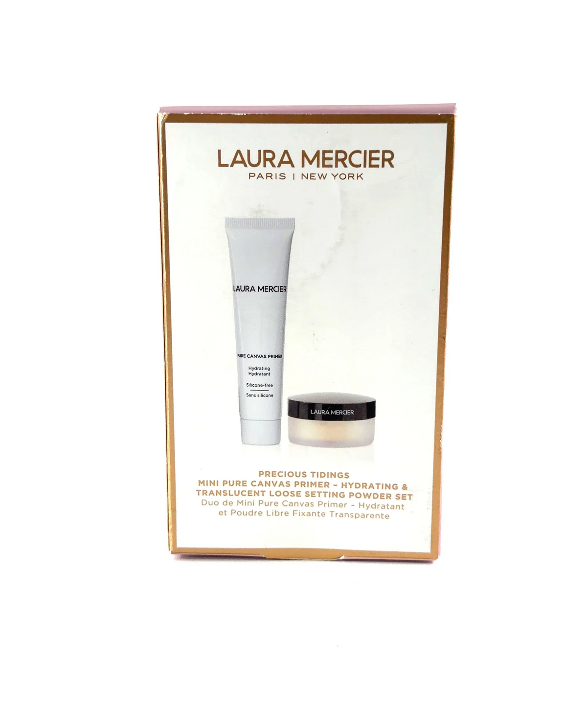 Laura Mercier Universal PRECIOUS TIDINGS MINI PURE CANVAS PRIMER - HYDRATING & TRANSLUCENT LOOSE SETTING POWDER… — care label