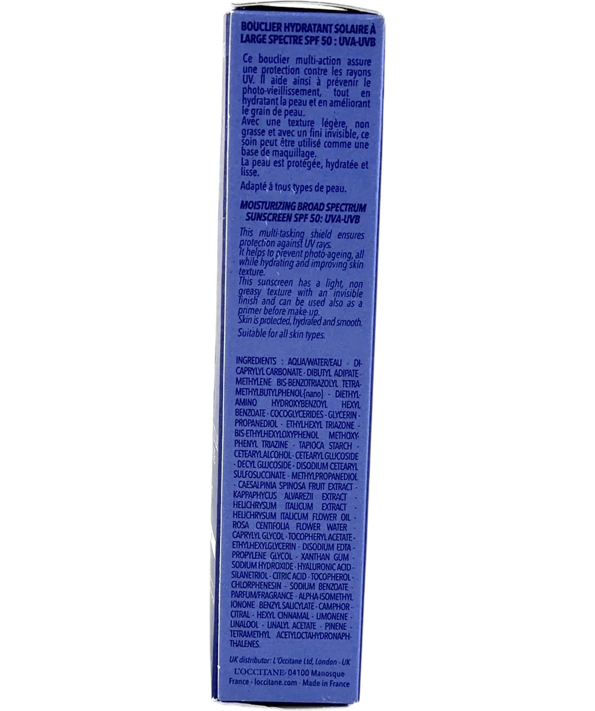 Loccitane Immortelle Précieuse UV Shield SPF 50 (Bouclier Hydratant Proactif), size 30ml — back