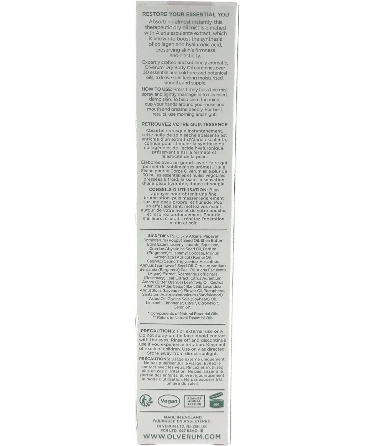 olverum DRY BODY OIL, size 100ml — back