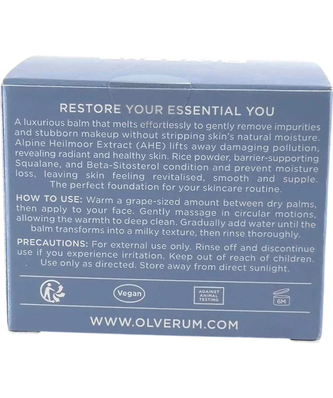 olverum Alpine Revive Cleansing Balm, size 100ml — back