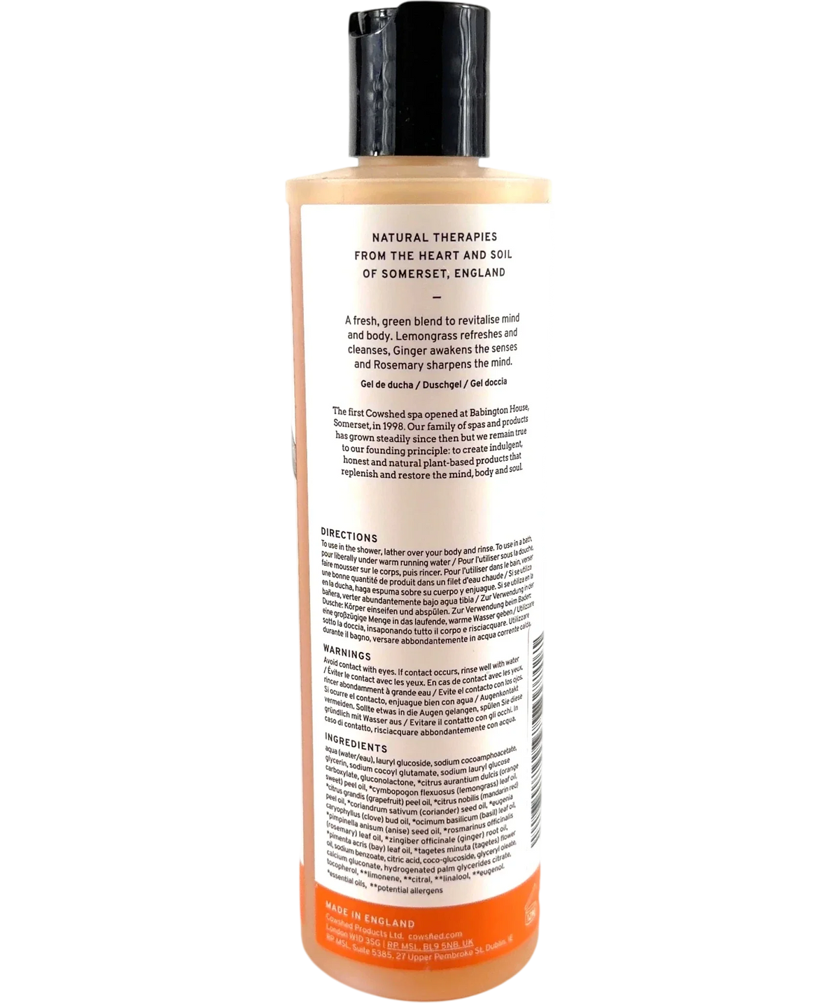 Cowshed Invigorating Bath & Shower Gel, size 300ml — back