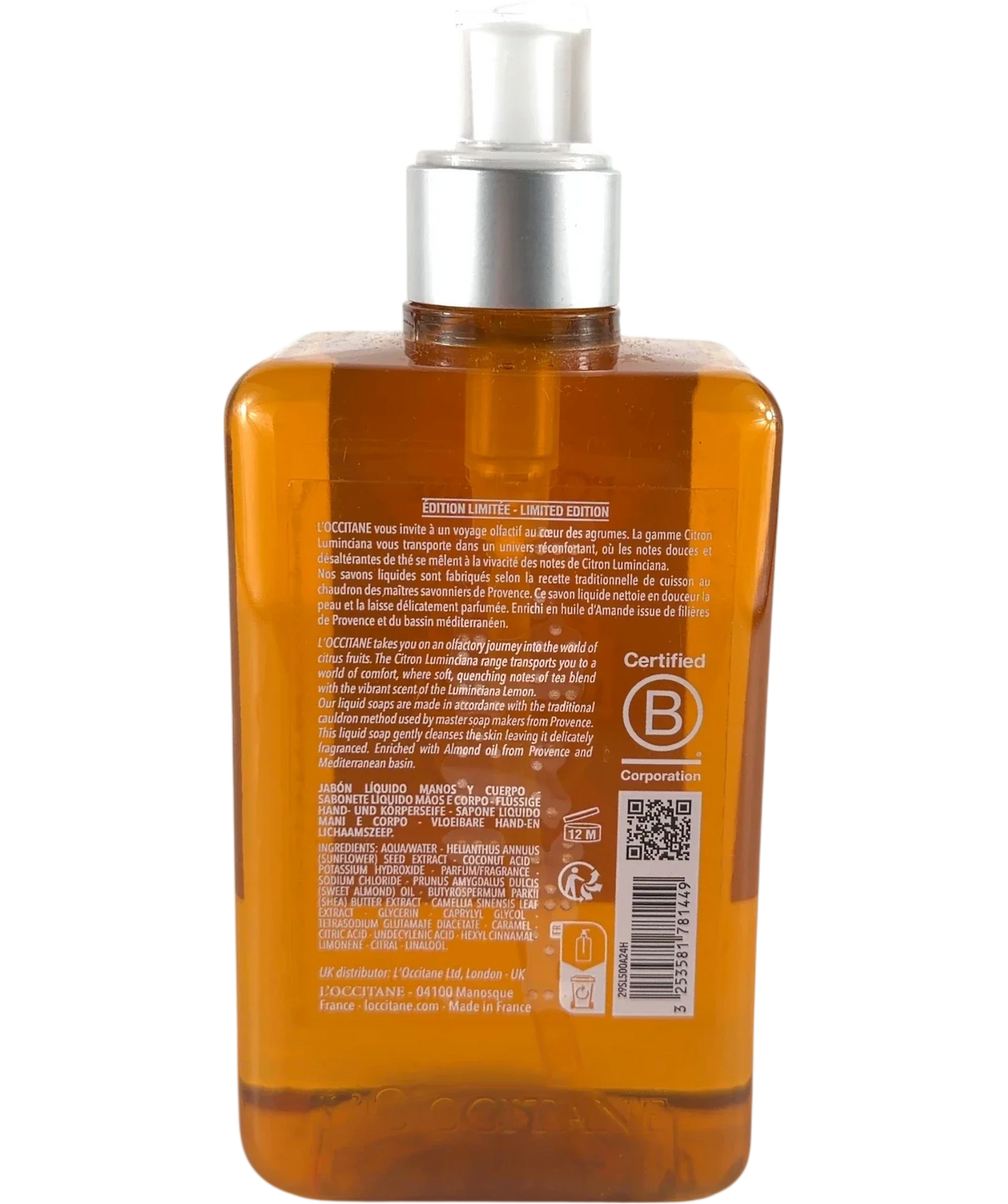 Loccitane Citron Luminciana Hand & Body Soap 500ml, size 500ml — back