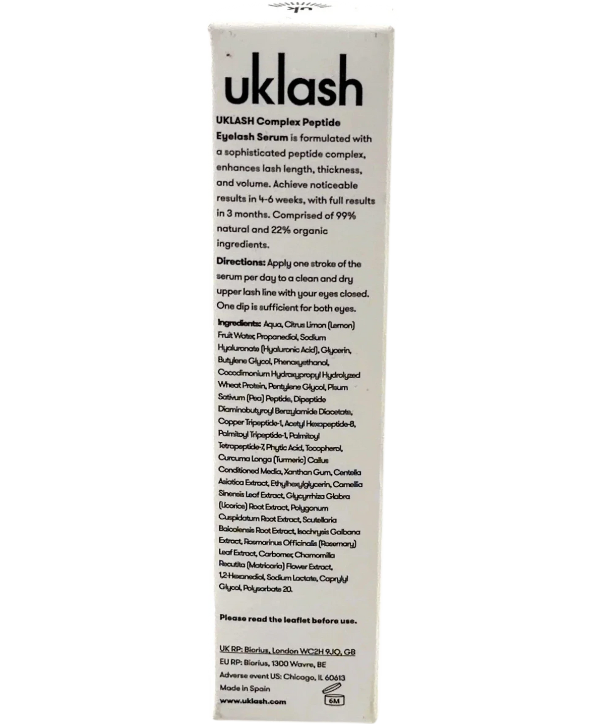 UKLASH Complex Peptide Eyelash Serum, size 3ml — back