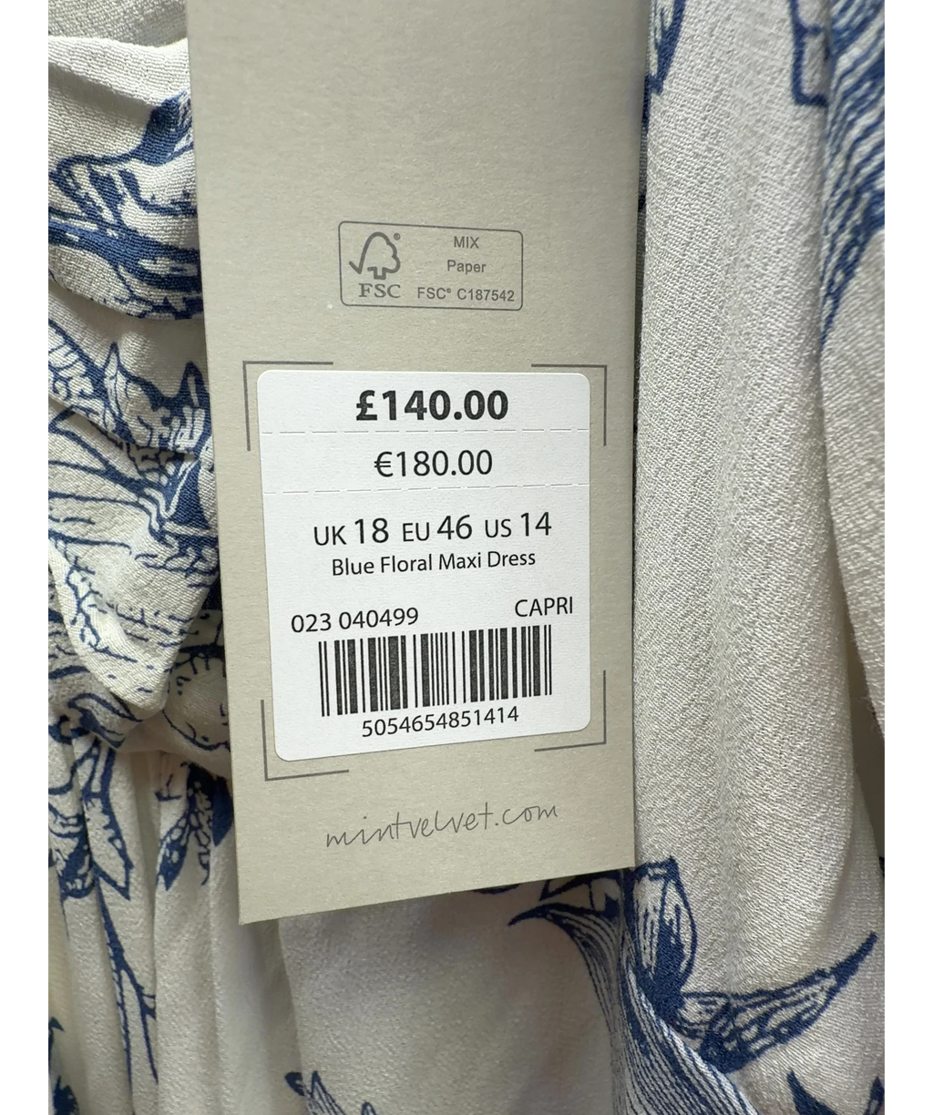 Mint Velvet Blue Blue Floral Maxi Dress, size UK 18 — care label