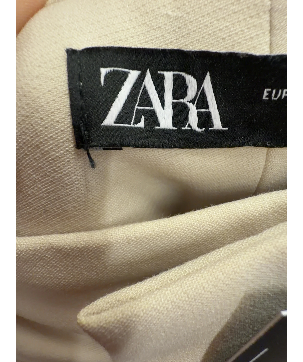 ZARA cream high-waisted pleated trousers, size UK M — detail