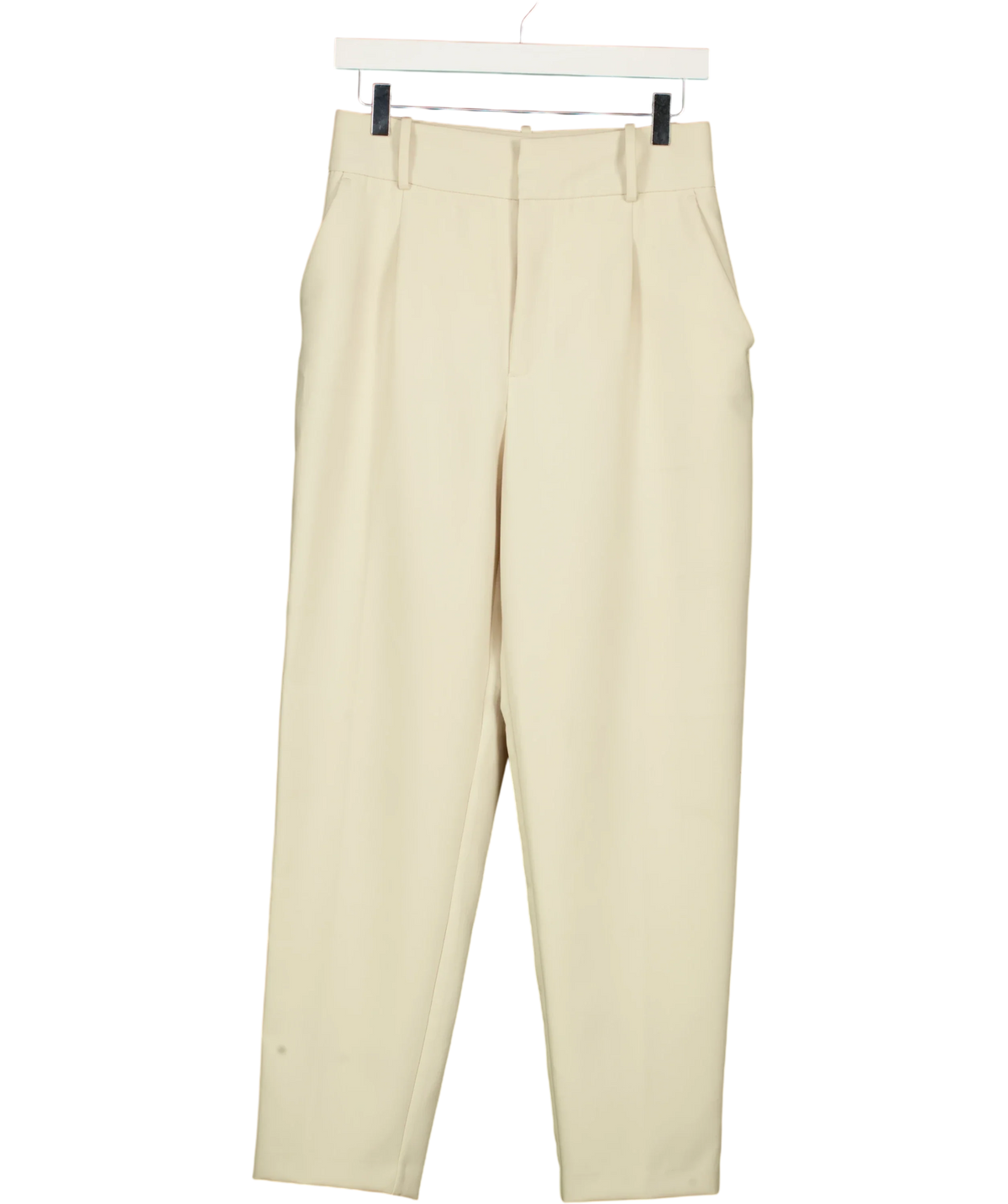 ZARA cream high-waisted pleated trousers, size UK M — front