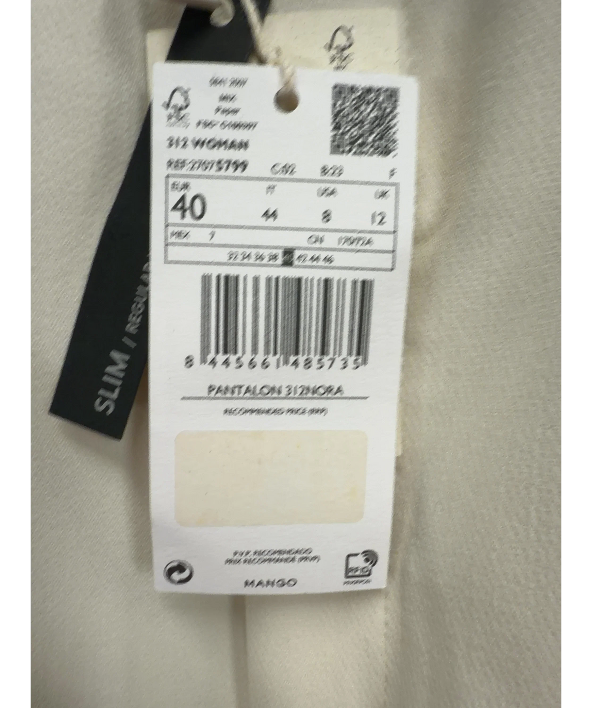 MANGO Cream 312NORA, size UK 12 — care label