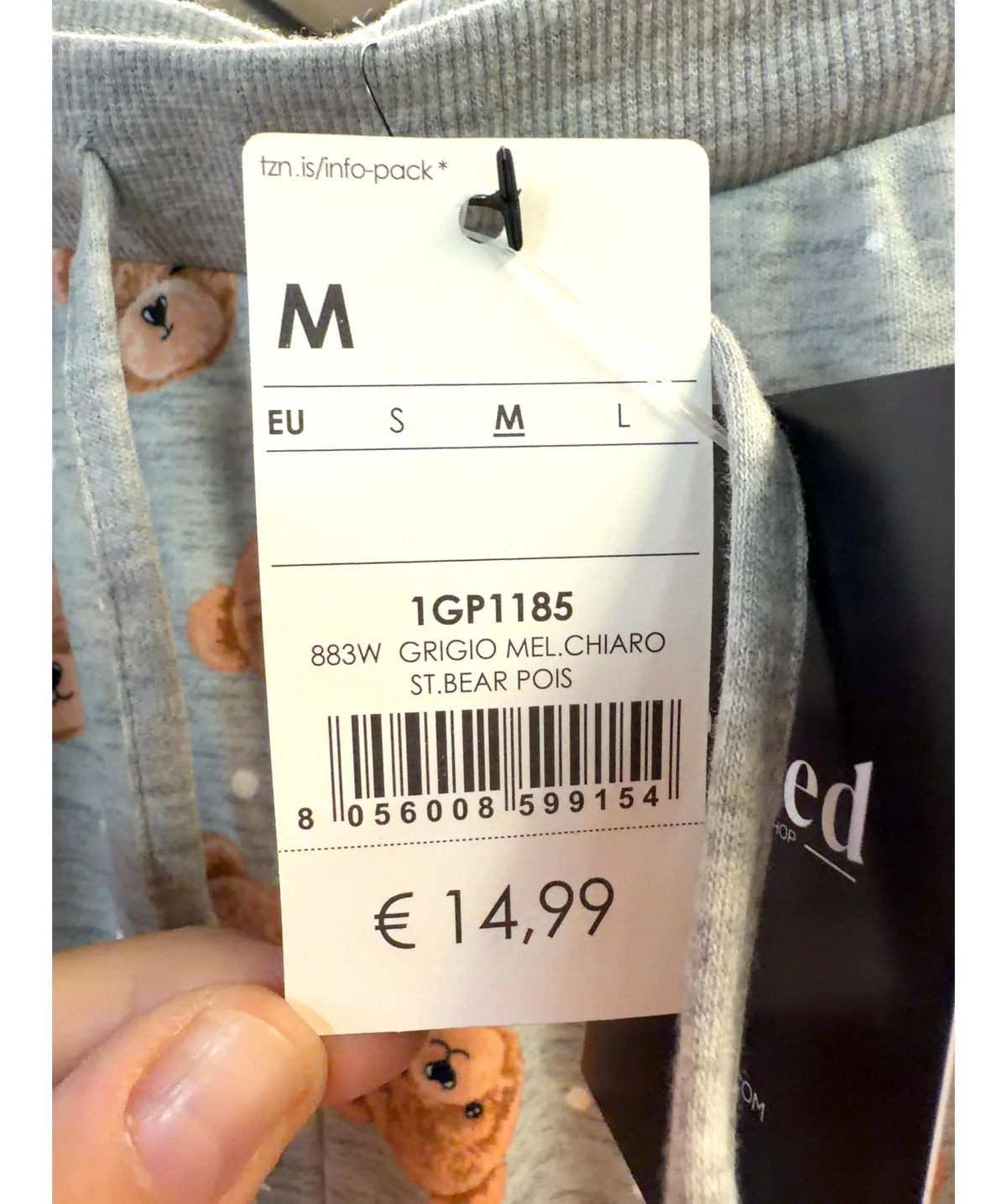 Tezenis Grey Colour, size UK M — care label