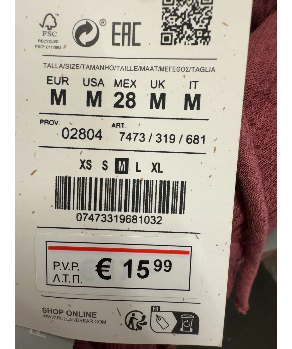 Pull&Bear Pink Dusty Pink Crop top, size UK M — label