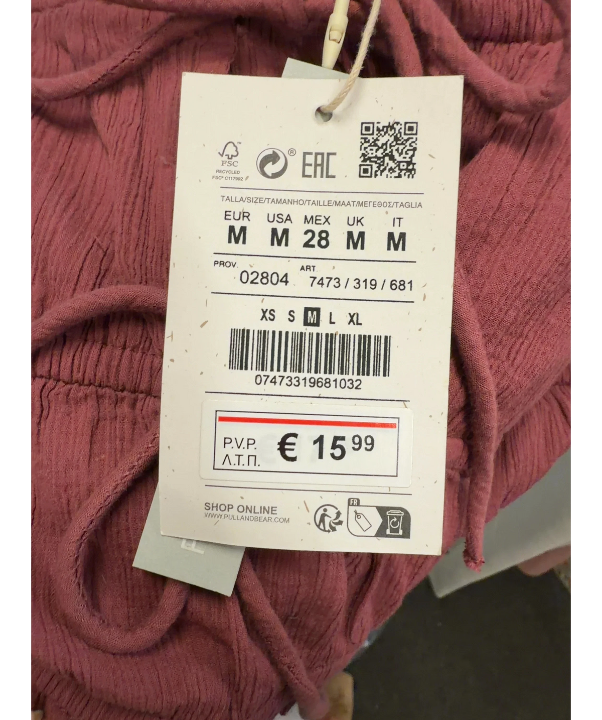 Pull&Bear Pink Dusty Pink Crop top, size UK M — care label