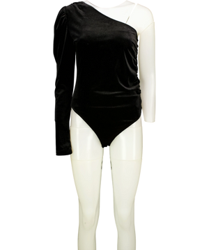 H&M Black One-Shoulder Puff-Sleeve Bodysuit UK M