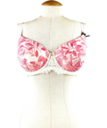 Pour Moi Pink PM 99600-Bliss Printed Mesh Padded Balconette Bra Pink Leaf, size UK 32E — front