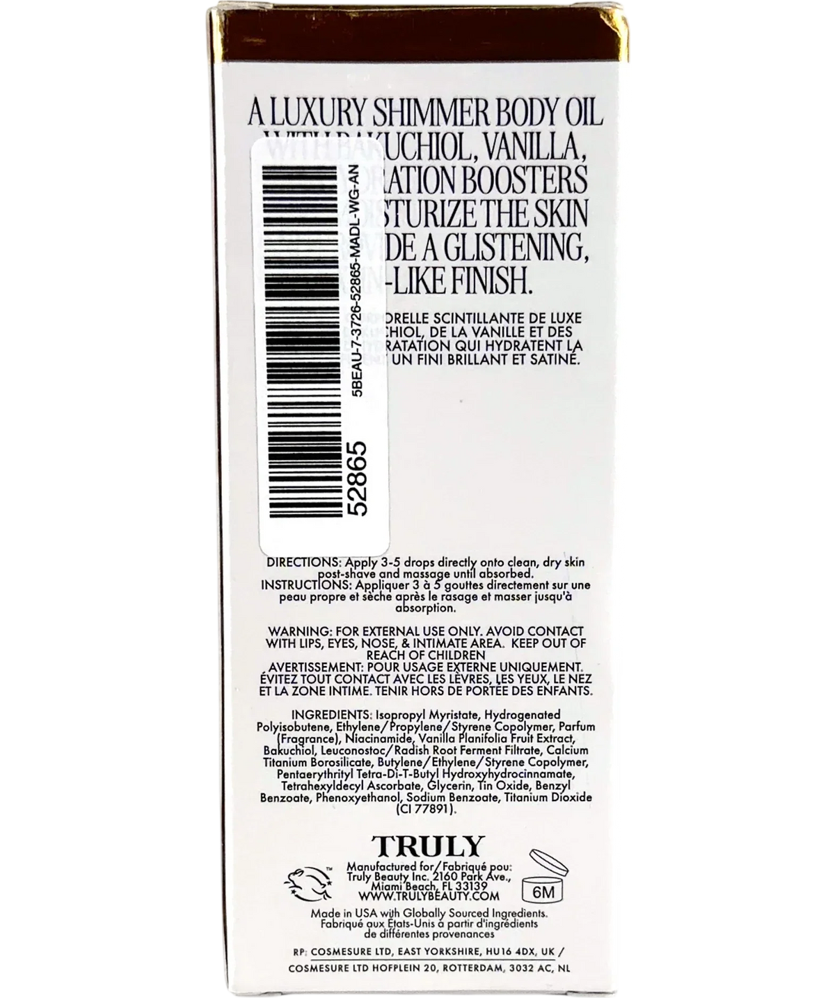 TRULY Vanilla Baby Luxury Body Oil, size 90ml — back