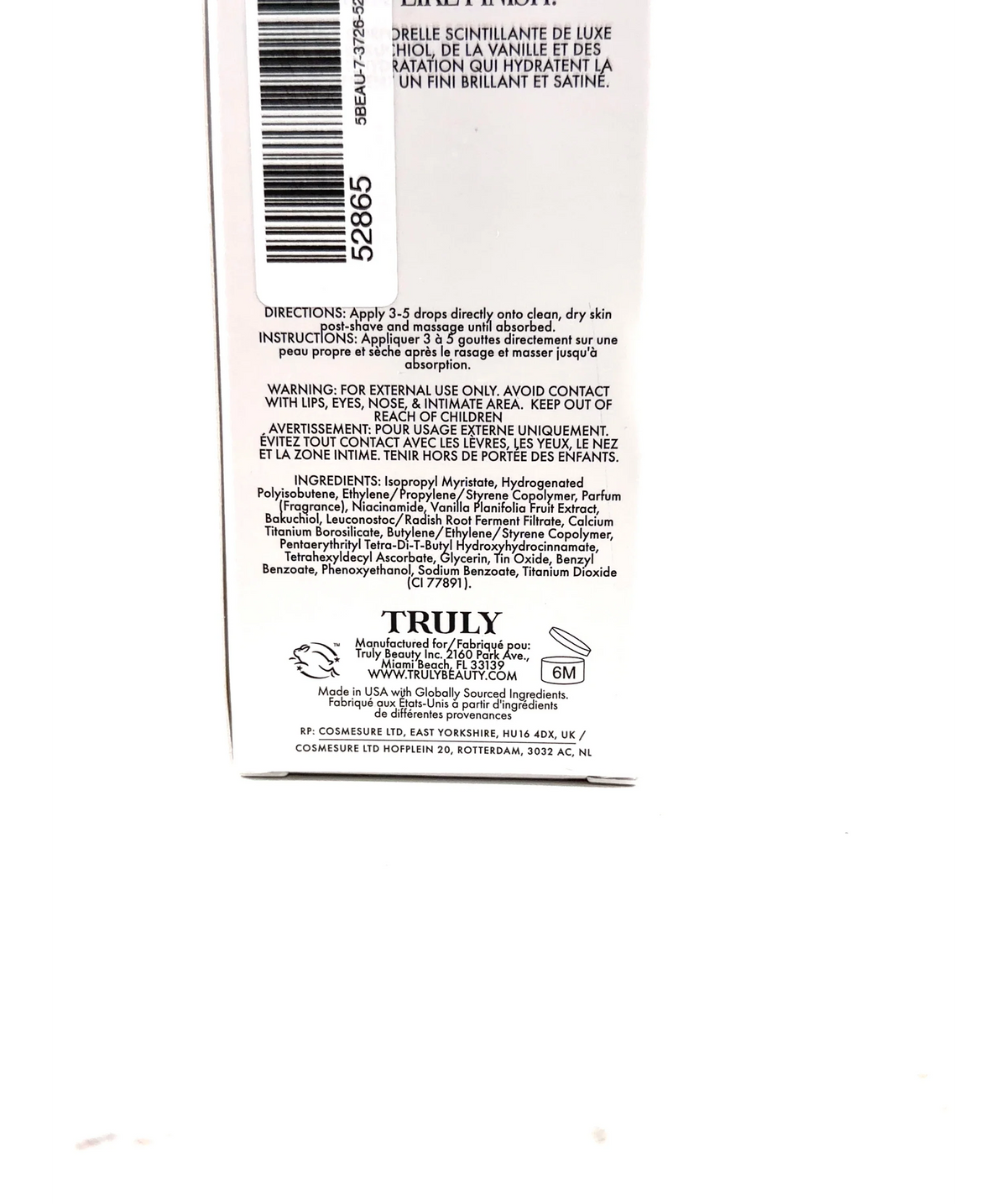 TRULY Vanilla Baby Luxury Body Oil, size 90ml — fabric detail