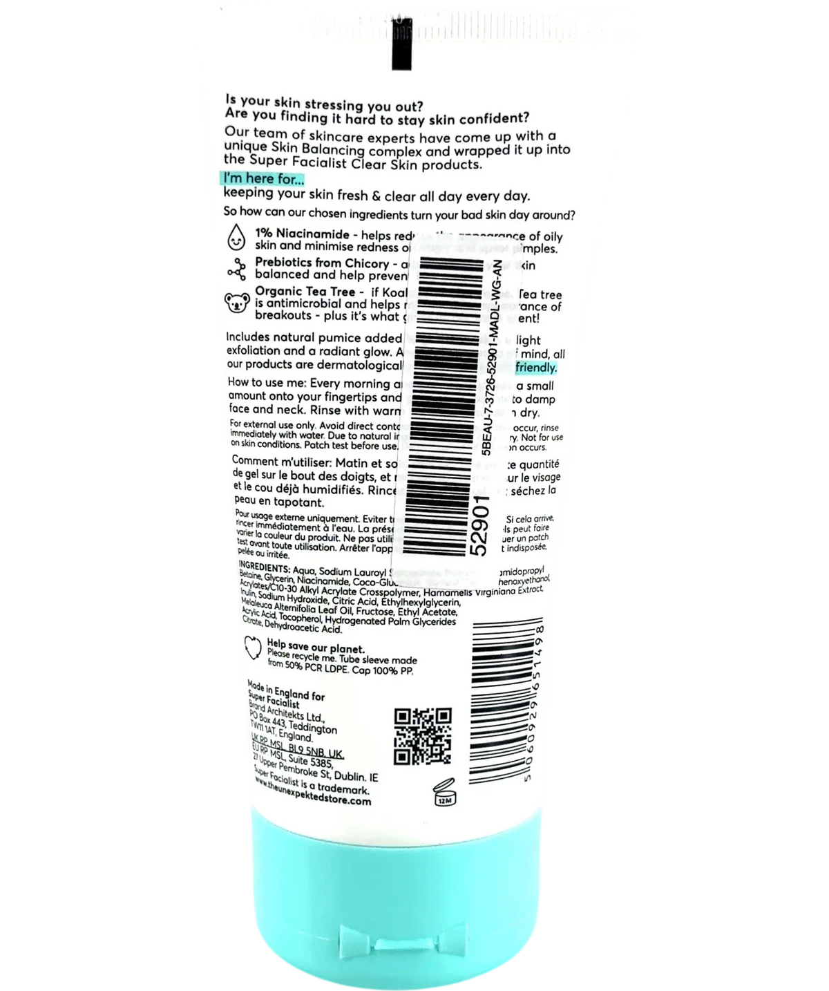 Super Facialist Clearskin Pore Clarity Daily Exfoliator, size 150ml — back