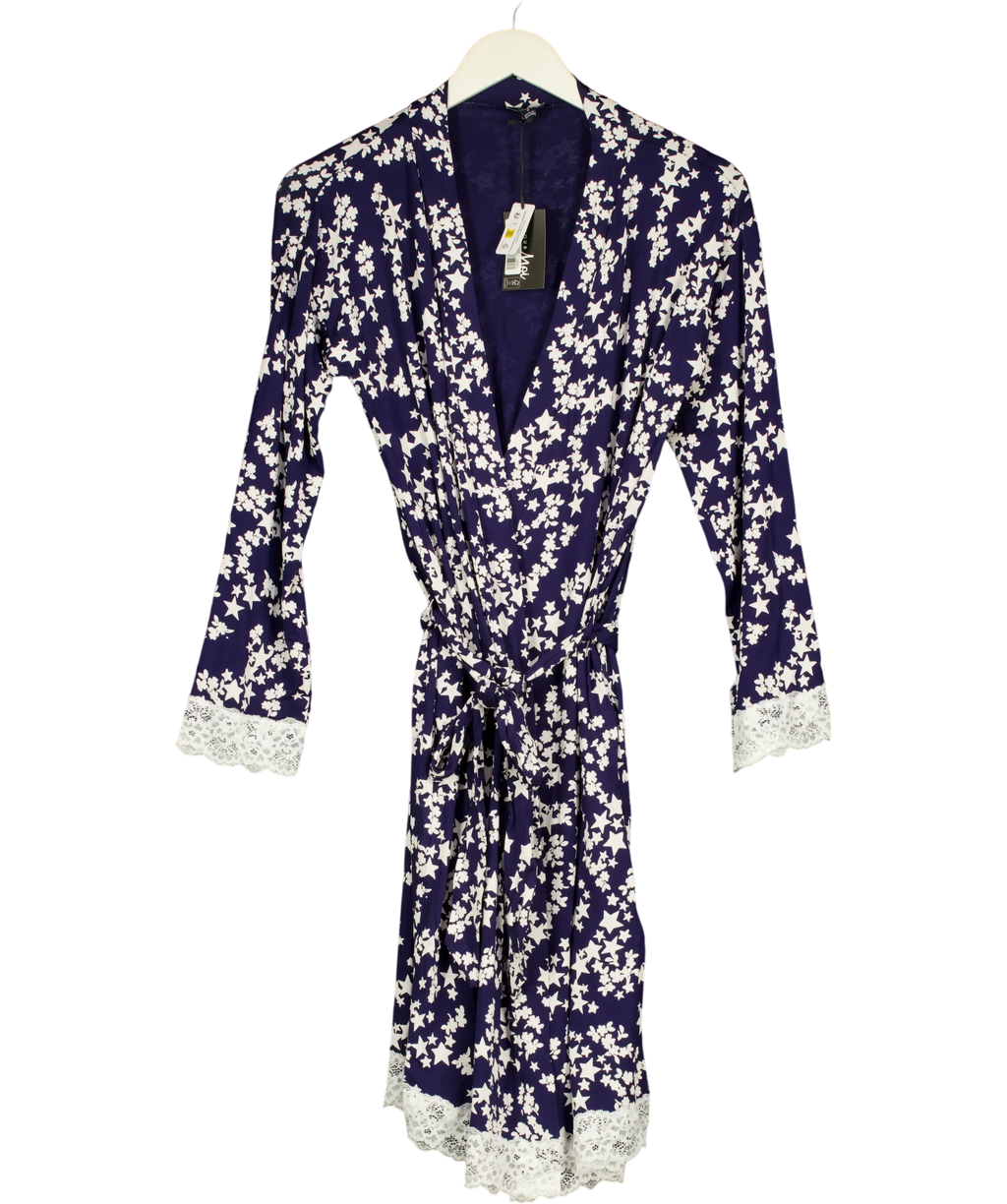 Pour Moi navy Sofa Loves Lace Jersey Wrap Gown, size UK 8 — front