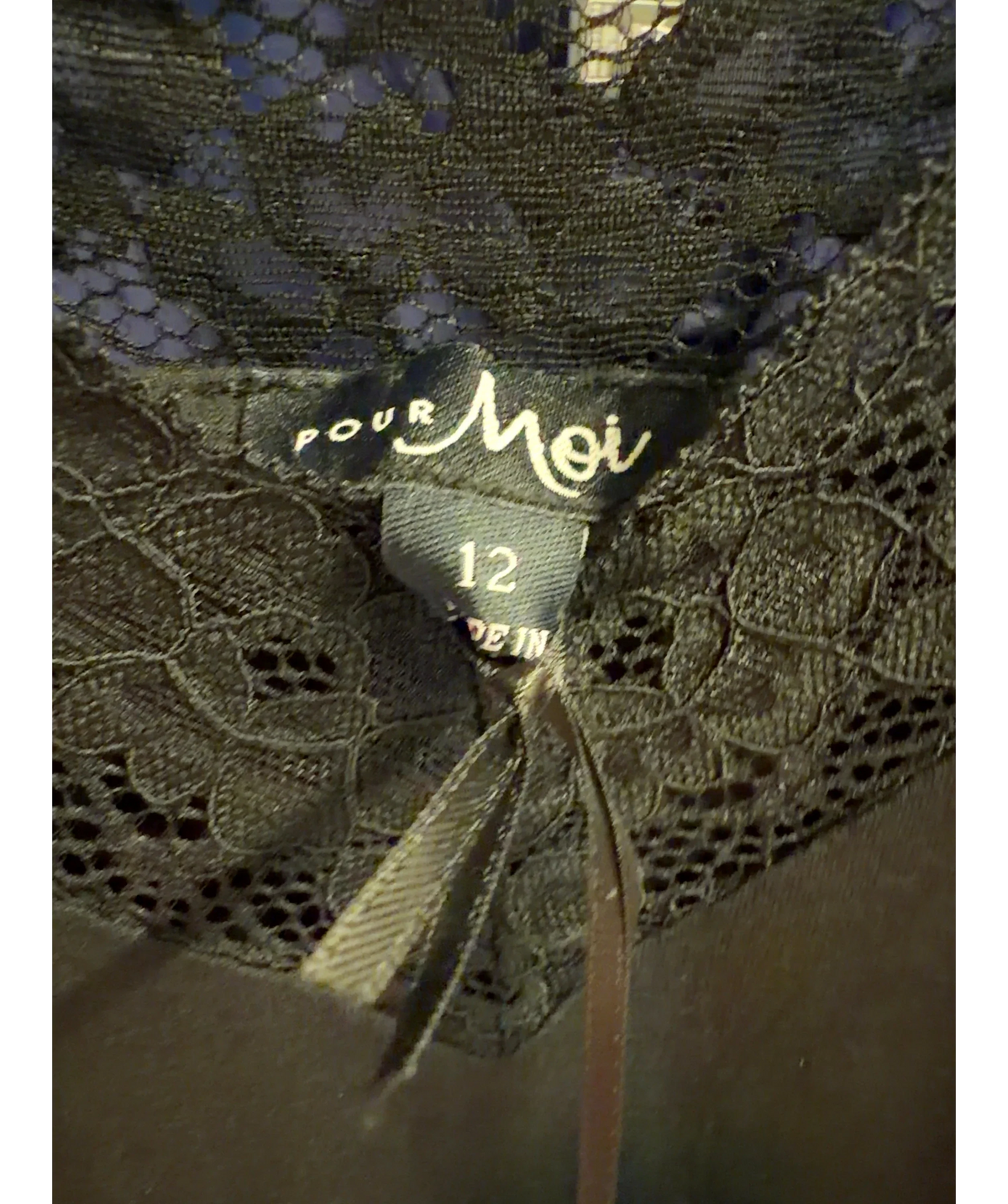 Pour Moi Black Sofa Loves Lace Hidden Support Soft Jersey Split Chemise, size UK 12 — care label