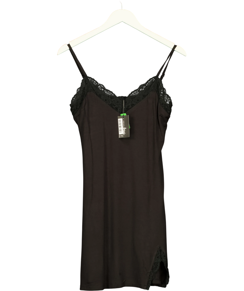 Pour Moi Black Sofa Loves Lace Hidden Support Soft Jersey Split Chemise, size UK 12 — front