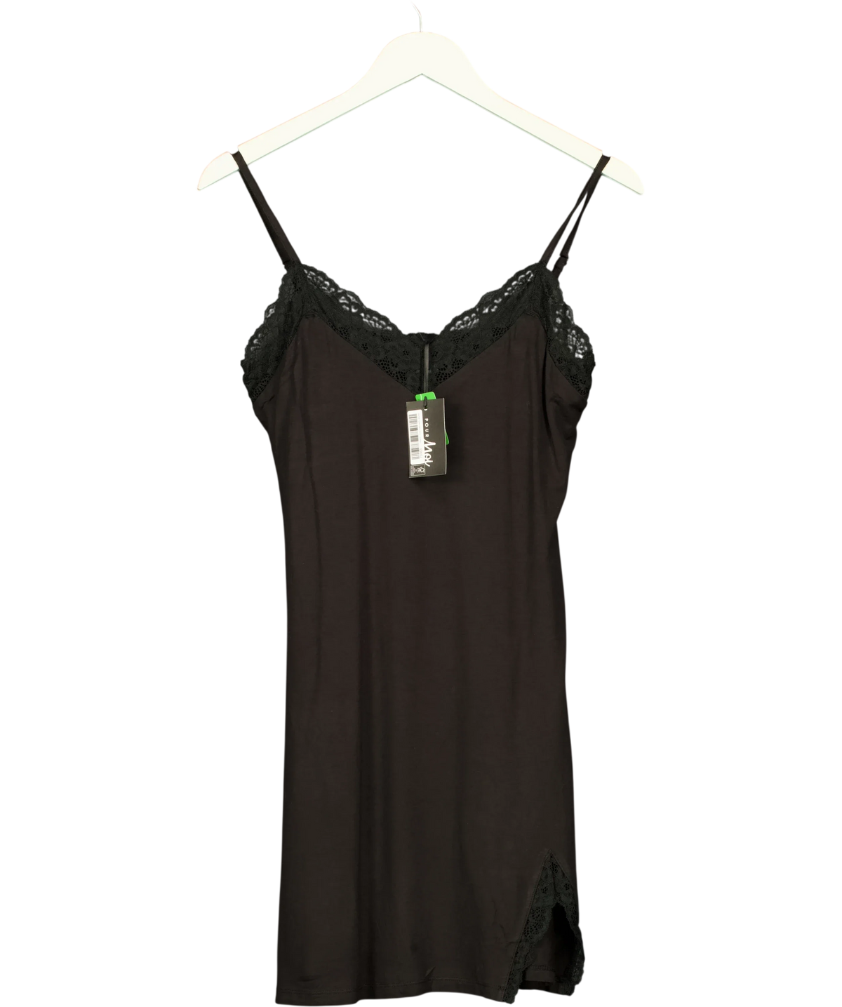 Pour Moi Black Sofa Loves Lace Hidden Support Soft Jersey Split Chemise, size UK 12 — front