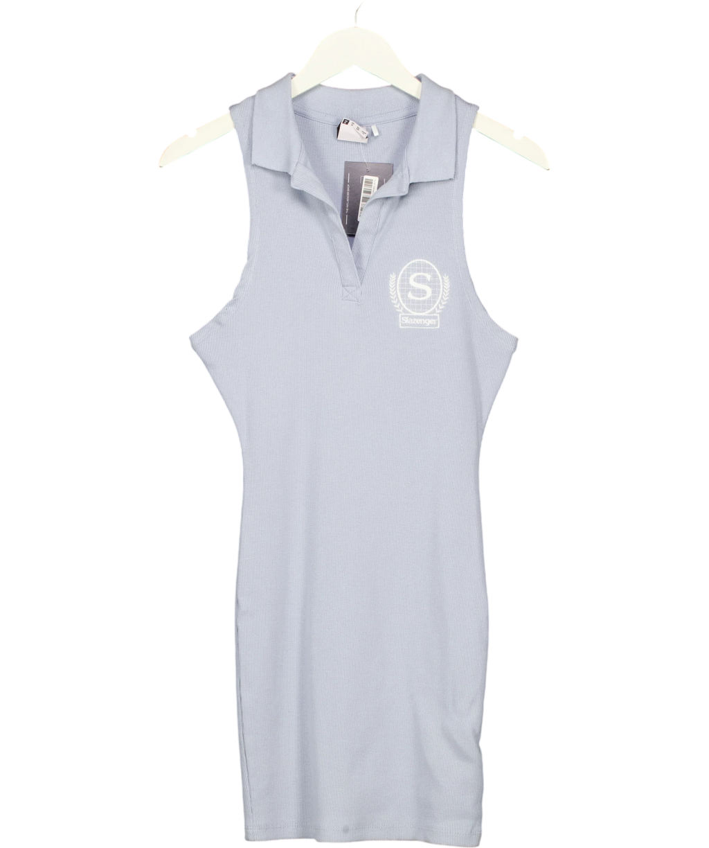 Slazenger light blue ribbed light blue sleeveless polo dress, size UK 8 — front
