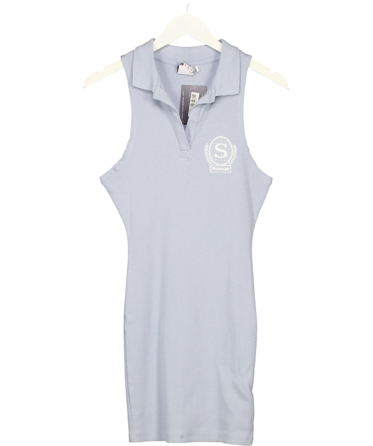 Slazenger light blue ribbed light blue sleeveless polo dress, size UK 8 — front