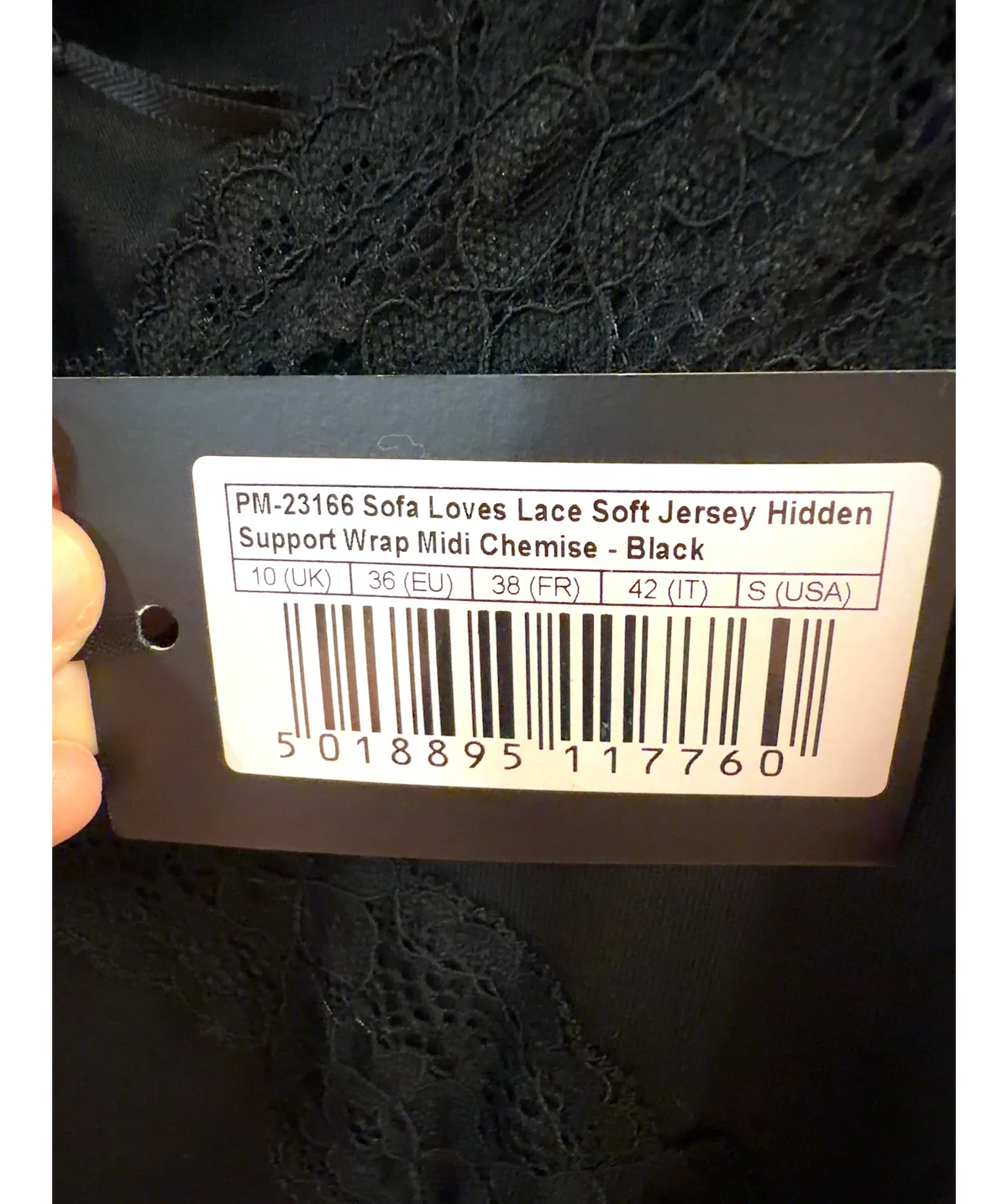 Pour Moi Black Sofa Loves Lace Soft Jersey Hidden Support Wrap Midi Chemise, size UK 10 — label
