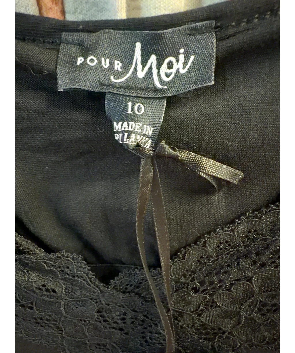 Pour Moi Black Sofa Loves Lace Soft Jersey Hidden Support Wrap Midi Chemise, size UK 10 — care label