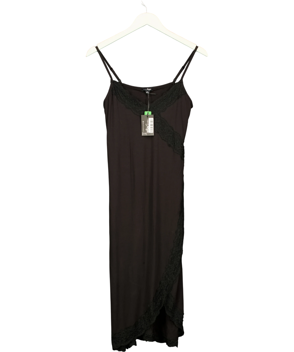 Pour Moi Black Sofa Loves Lace Soft Jersey Hidden Support Wrap Midi Chemise, size UK 10 — front