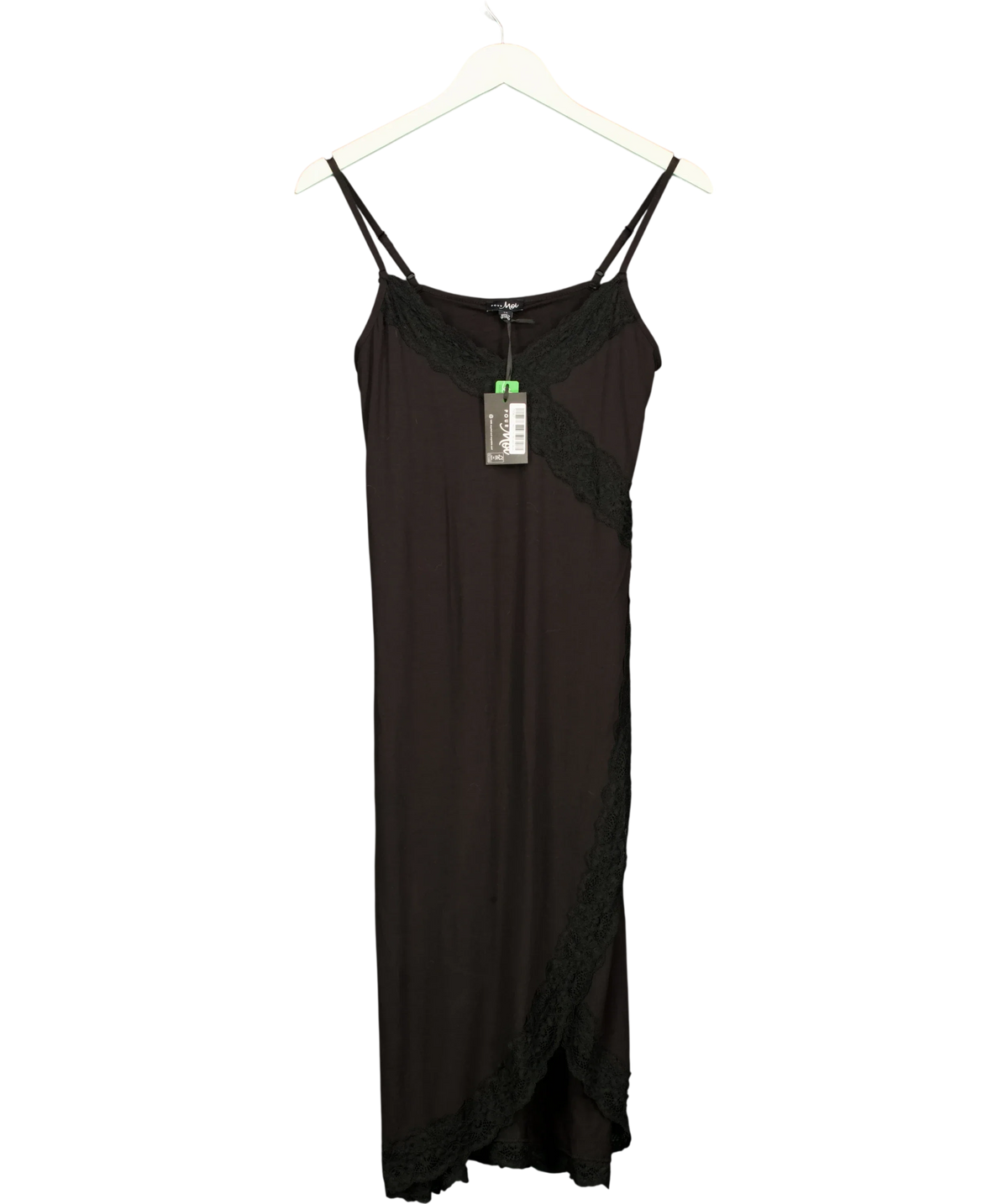 Pour Moi Black Sofa Loves Lace Soft Jersey Hidden Support Wrap Midi Chemise, size UK 10 — front