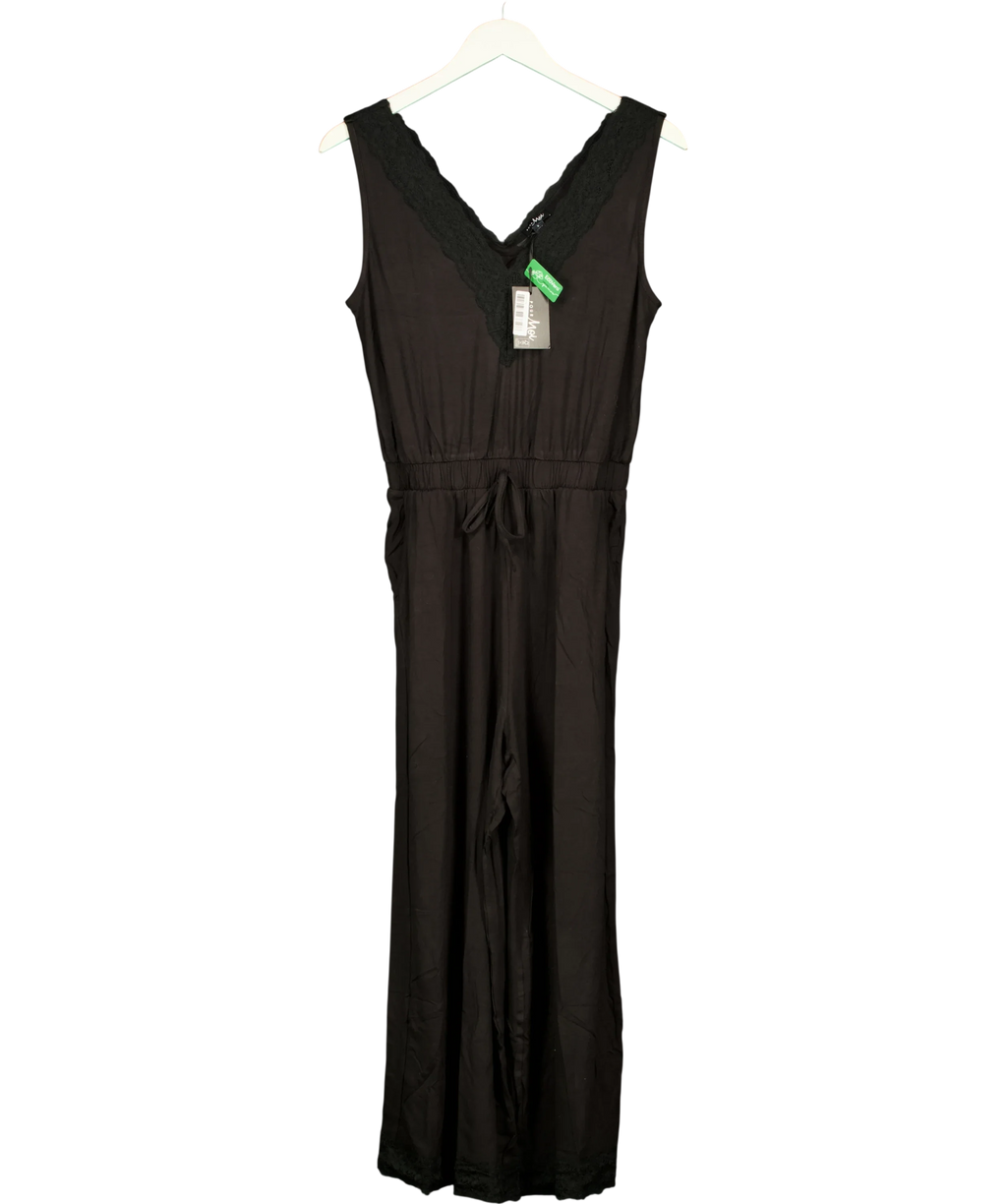 Pour Moi Black Sofa Loves Lace Hidden Support Cropped Wide Leg Jumpsuit Nightwear, size UK 8 — front